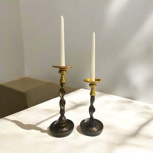 Maitland Smith Barley Twist Candle Holder Brass Bronze Taper Pillar 13” & 11”
